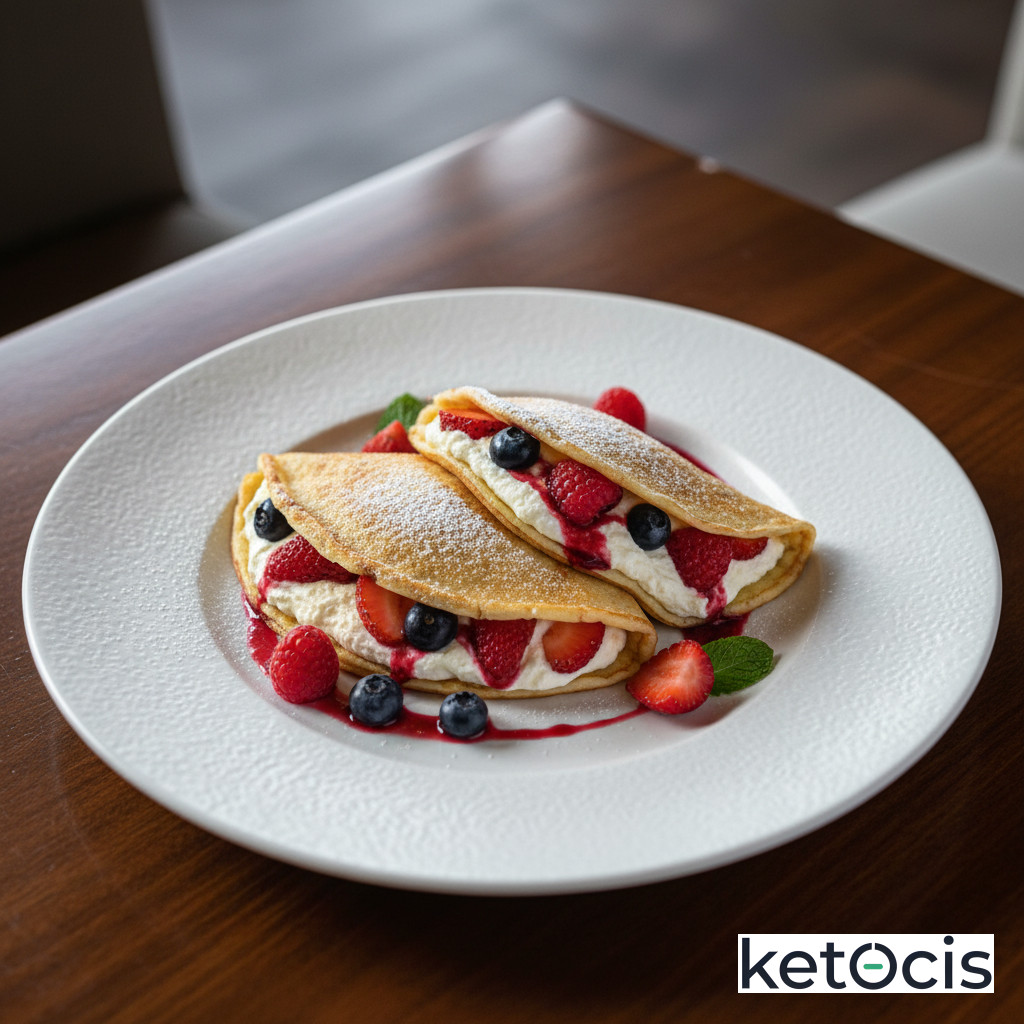 Crepas Keto Francesas Rellenas de Queso Crema y Frutos Rojos