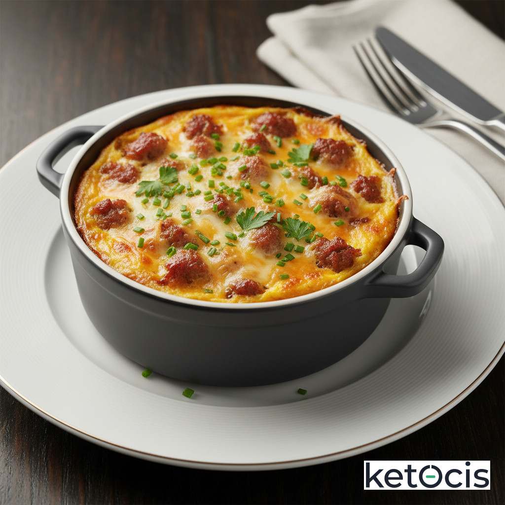 Cazuela Keto de Huevo, Salchicha y Queso Cheddar