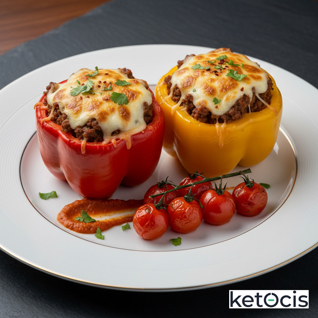 Pimientos Rellenos Keto con Carne Molida y Queso Fundido