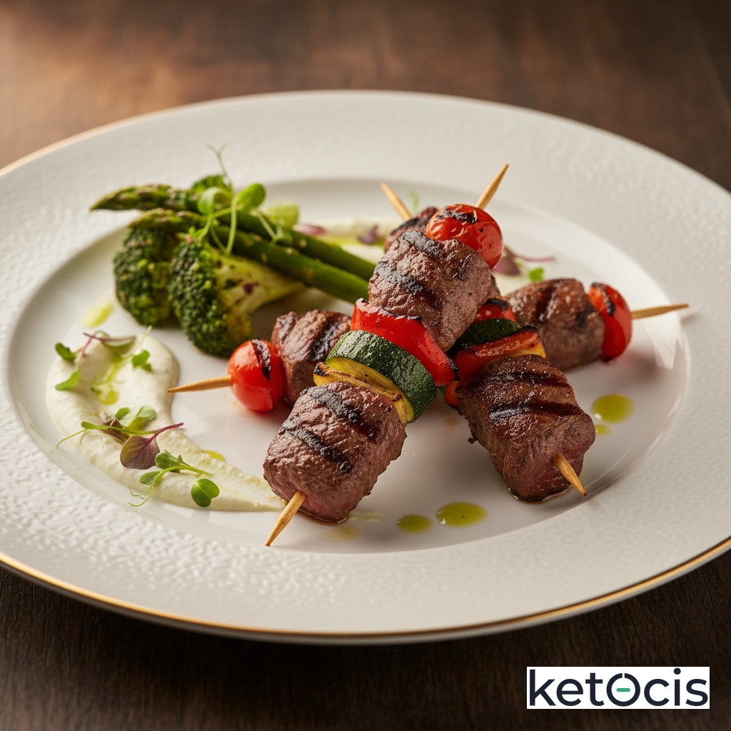 Brochetas de Carne Keto con Vegetales a la Parrilla