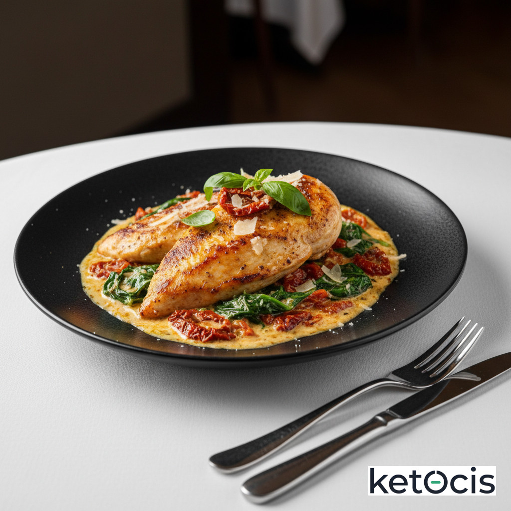 Pollo Cetogénico a la Toscana con Tomates Secos y Espinaca