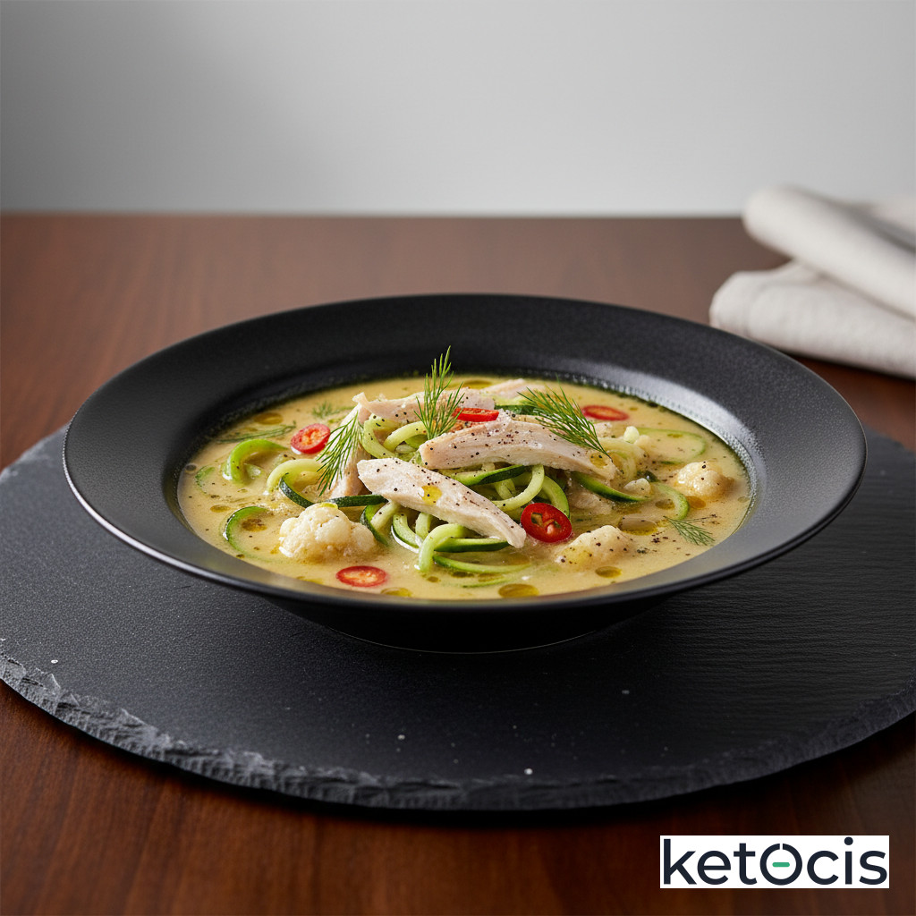 Sopa Keto de Pollo y Fideos de Calabacín (Zoodles)