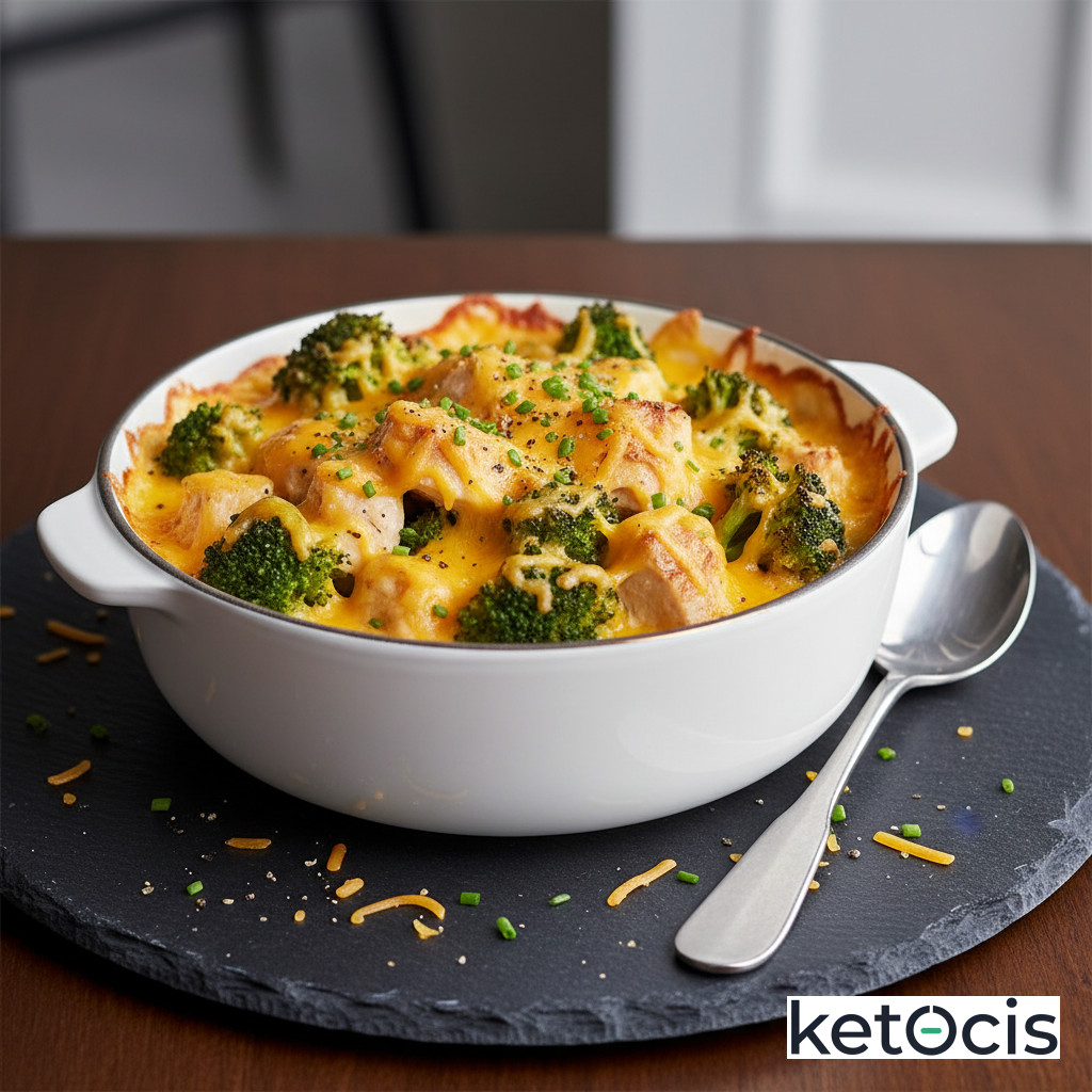 Cazuela Cetogénica de Pollo, Brócoli y Queso Cheddar