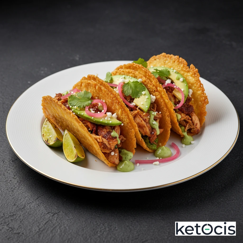 Tacos de Pollo Keto en Conchas de Queso Derretido