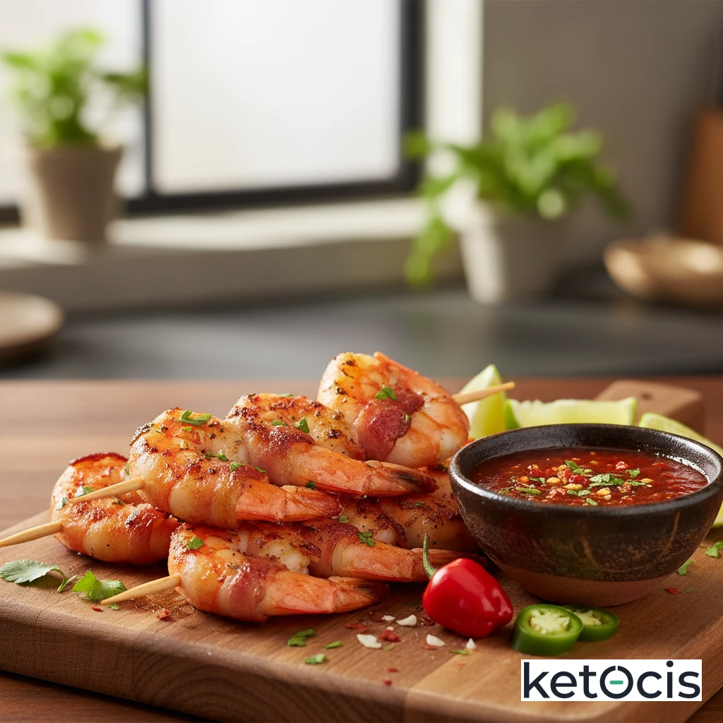 Camarones Keto Envueltos en Tocino con Salsa Picante