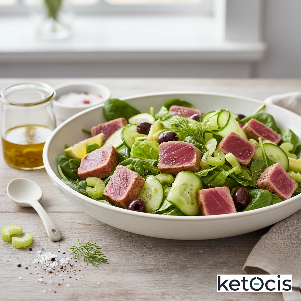 Ensalada Keto de Atún Fresca con Apio y Pepino