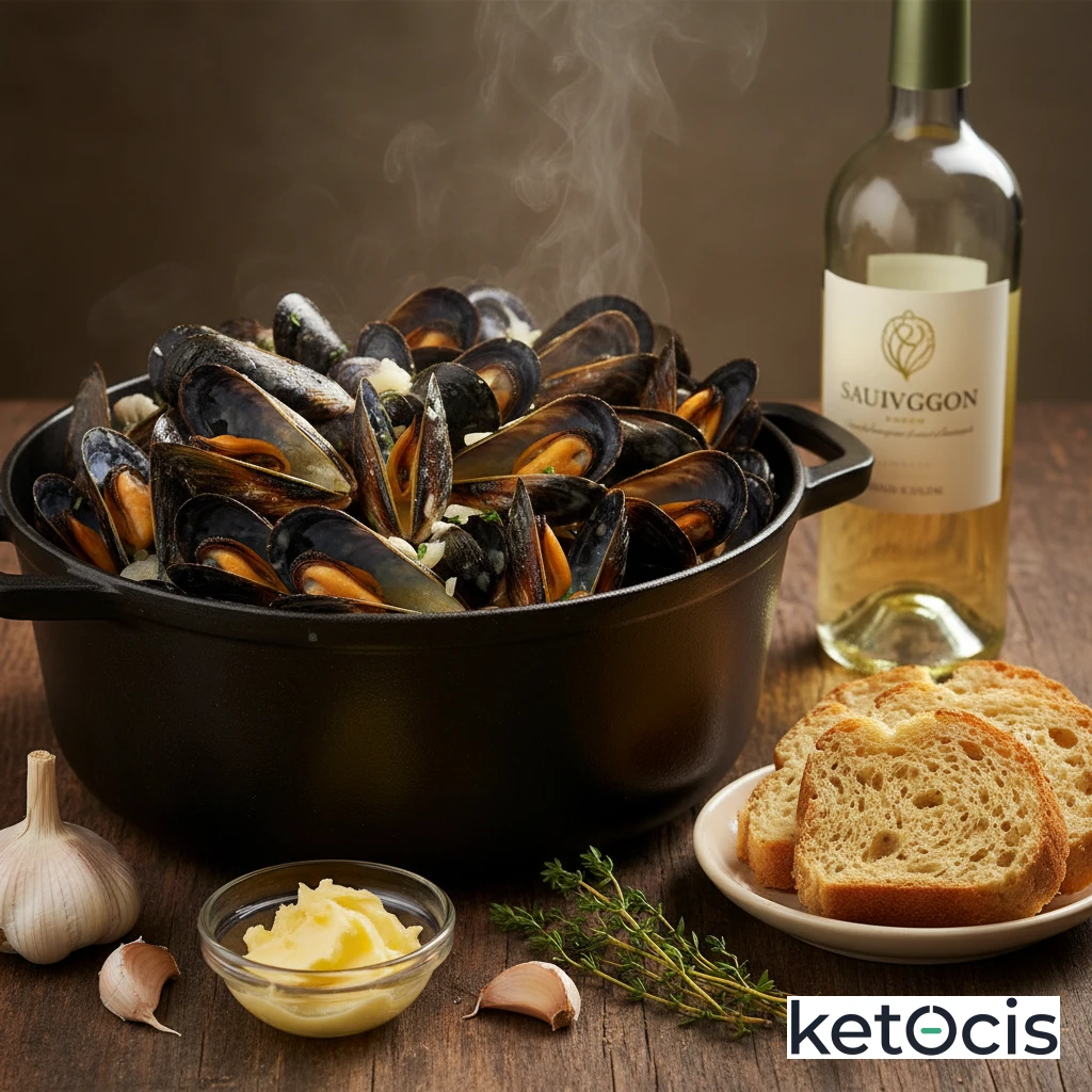 Mejillones Cetogénicos en Salsa de Vino Blanco y Ajo