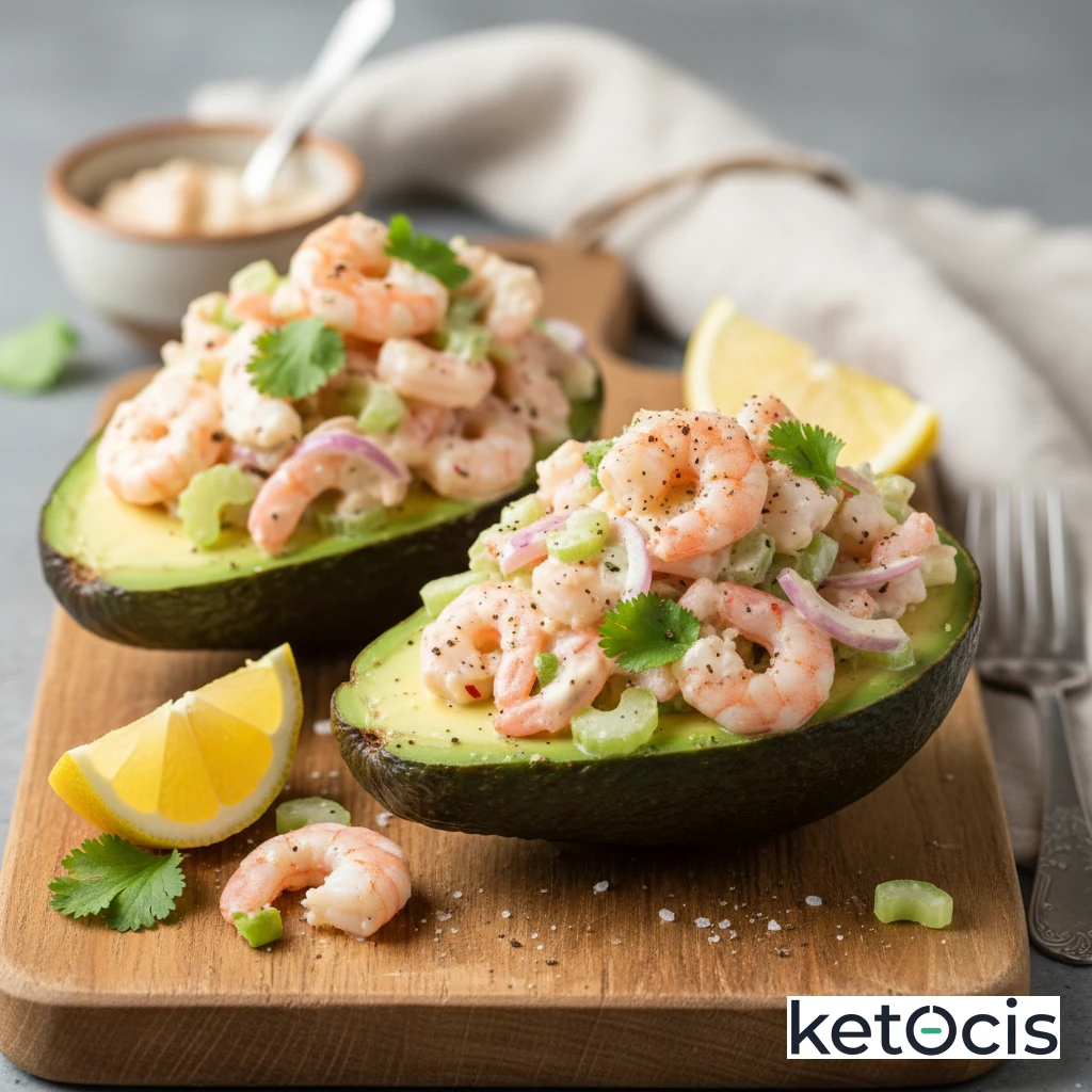 Aguacate Relleno de Ensalada de Camarones Keto