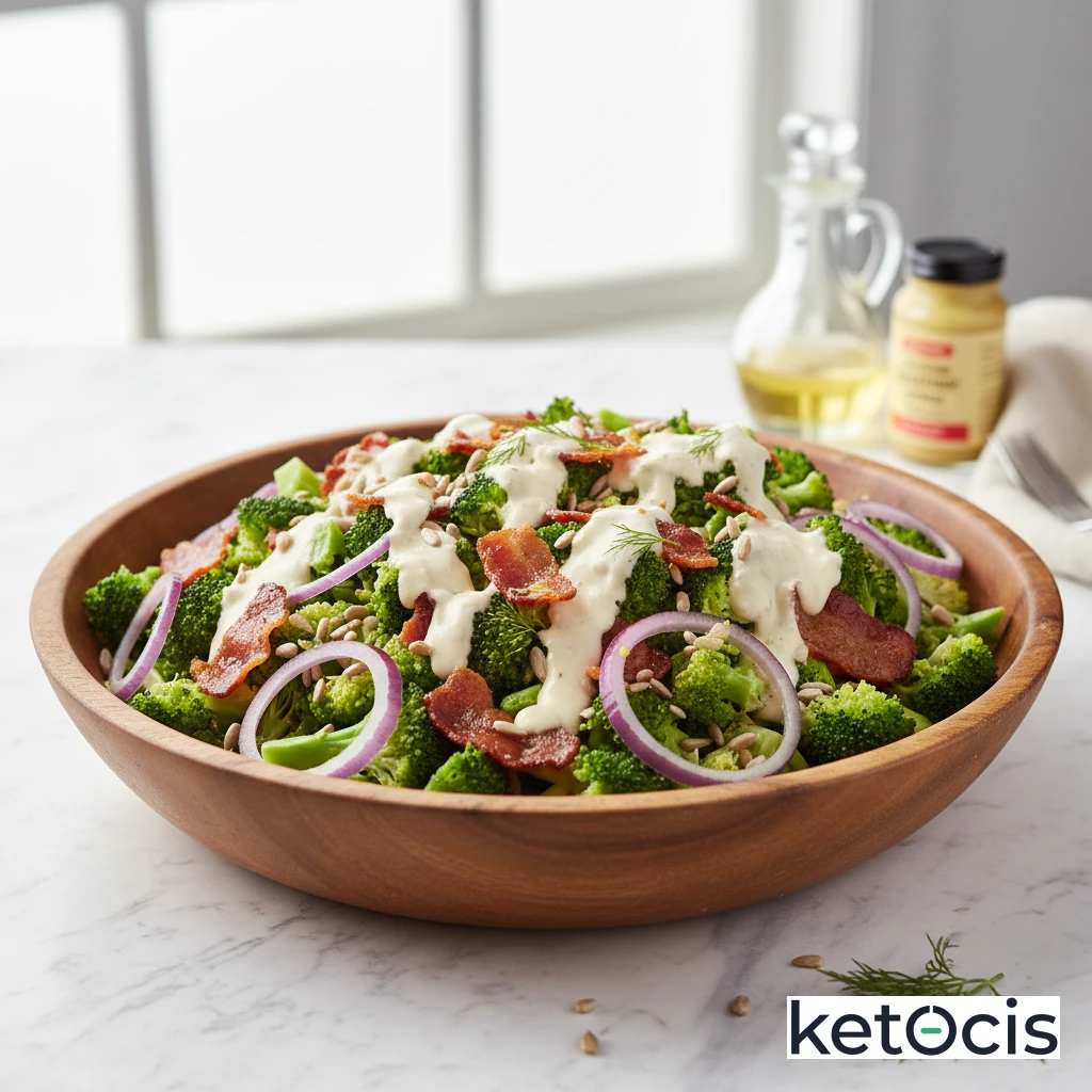 Ensalada Keto de Brócoli con Tocino y Aderezo Cremoso