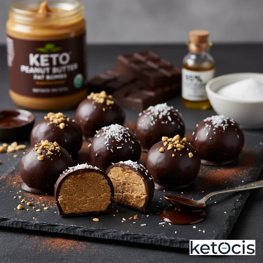 Bombones Keto (Fat Bombs) de Mantequilla de Maní y Chocolate