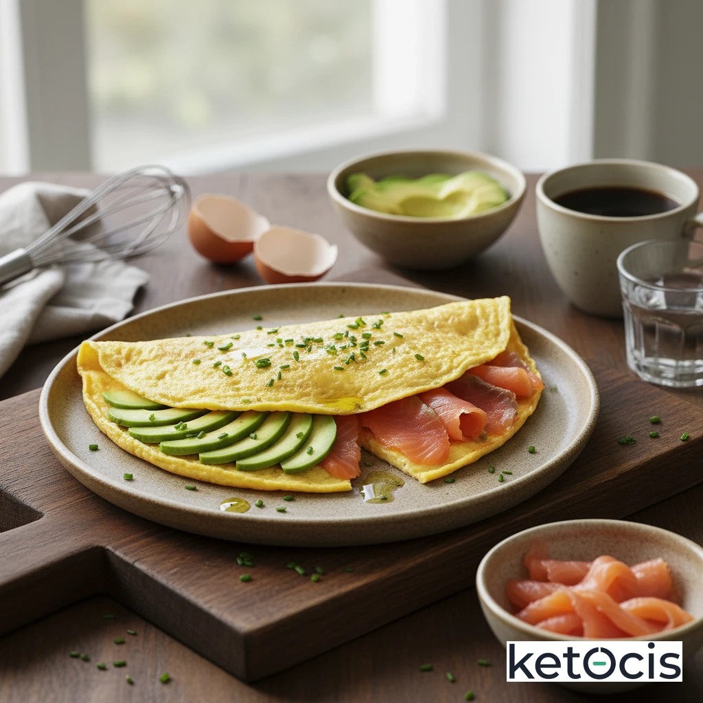Tortilla Francesa Cetogénica Rellena de Aguacate y Salmón