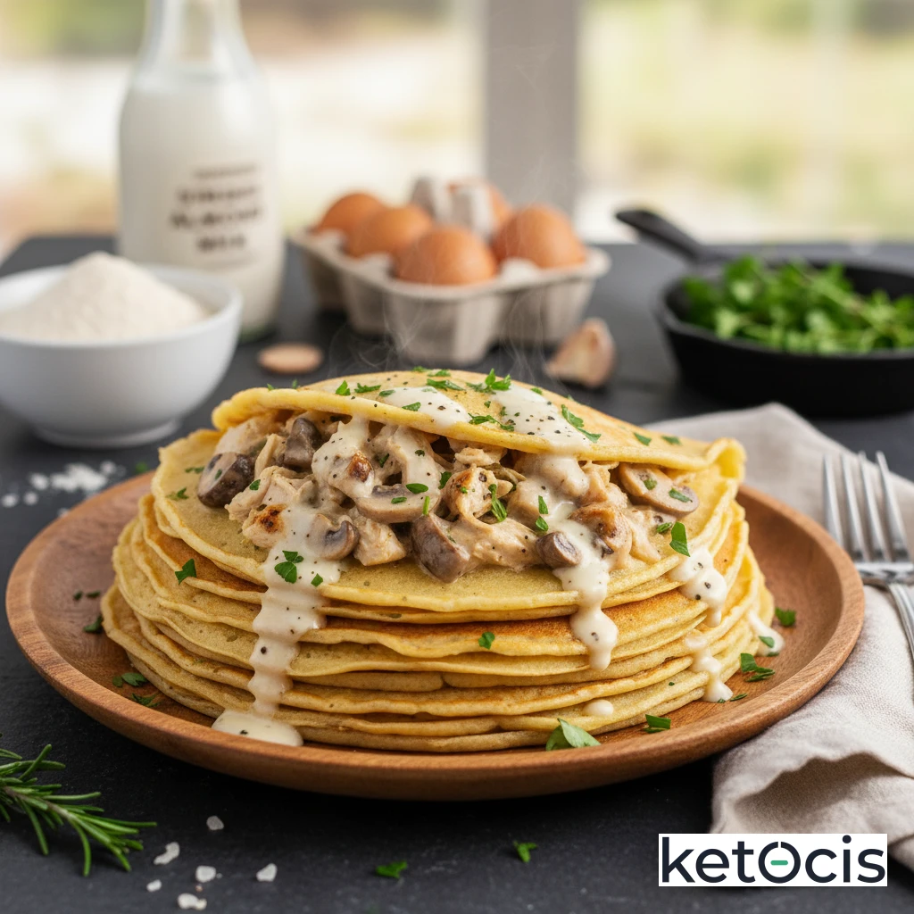 Crepas Cetogénicas Saladas con Relleno de Pollo y Champiñones