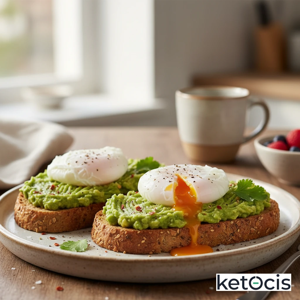 Tostadas Keto con Aguacate Machacado y Huevo Poché