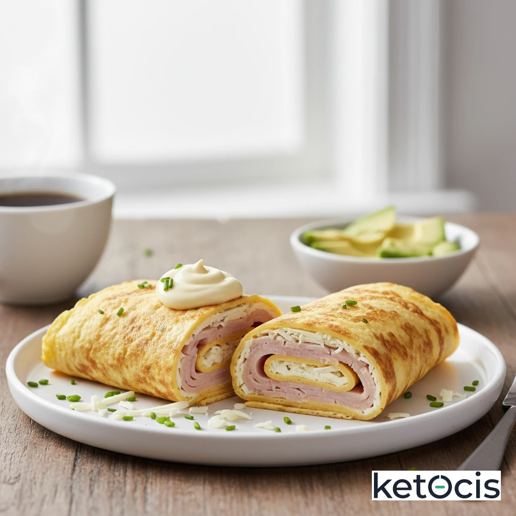 Rollo de Tortilla Cetogénica con Pavo, Queso y Mayonesa