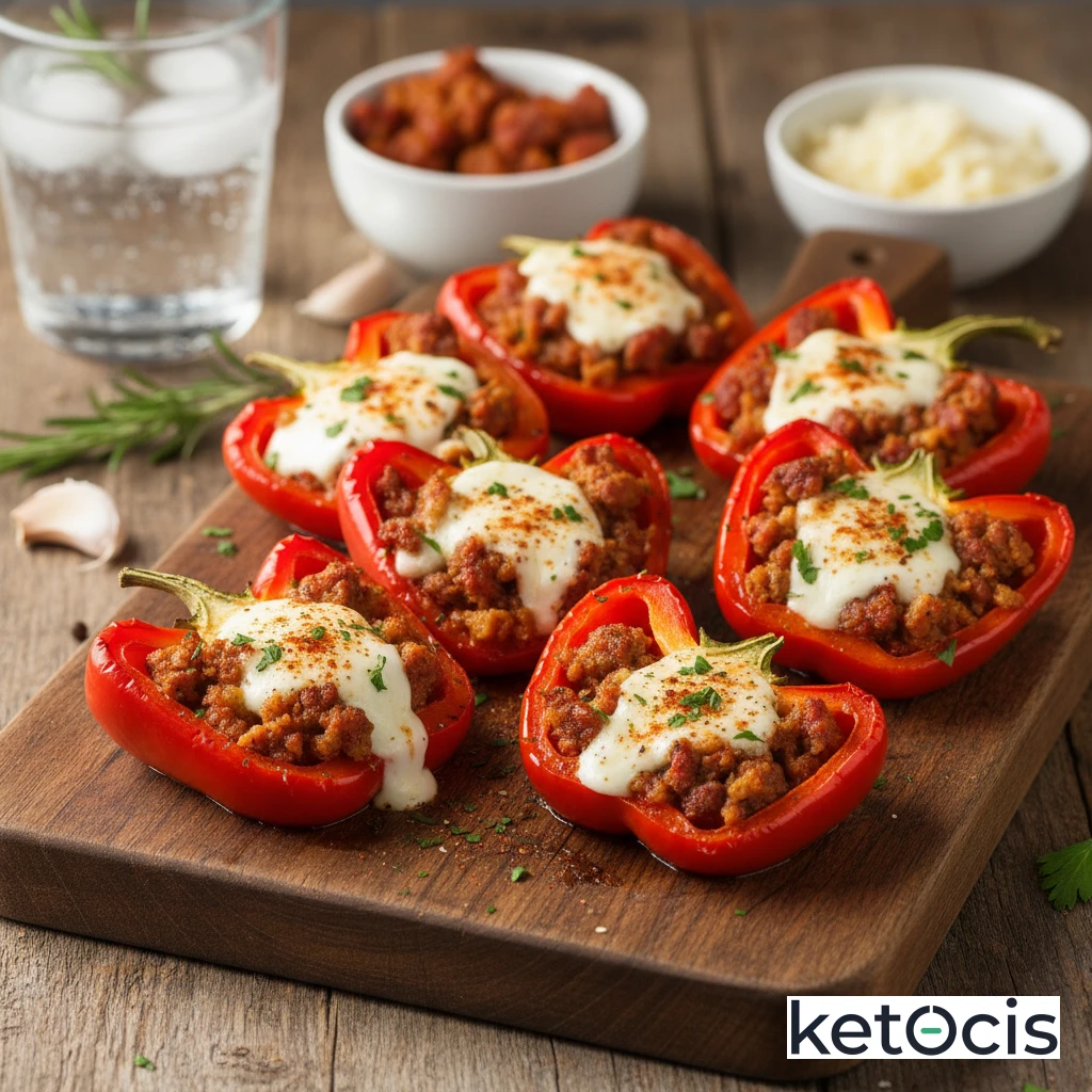 Pimientos Rojos Rellenos Cetogénicos con Chorizo y Queso