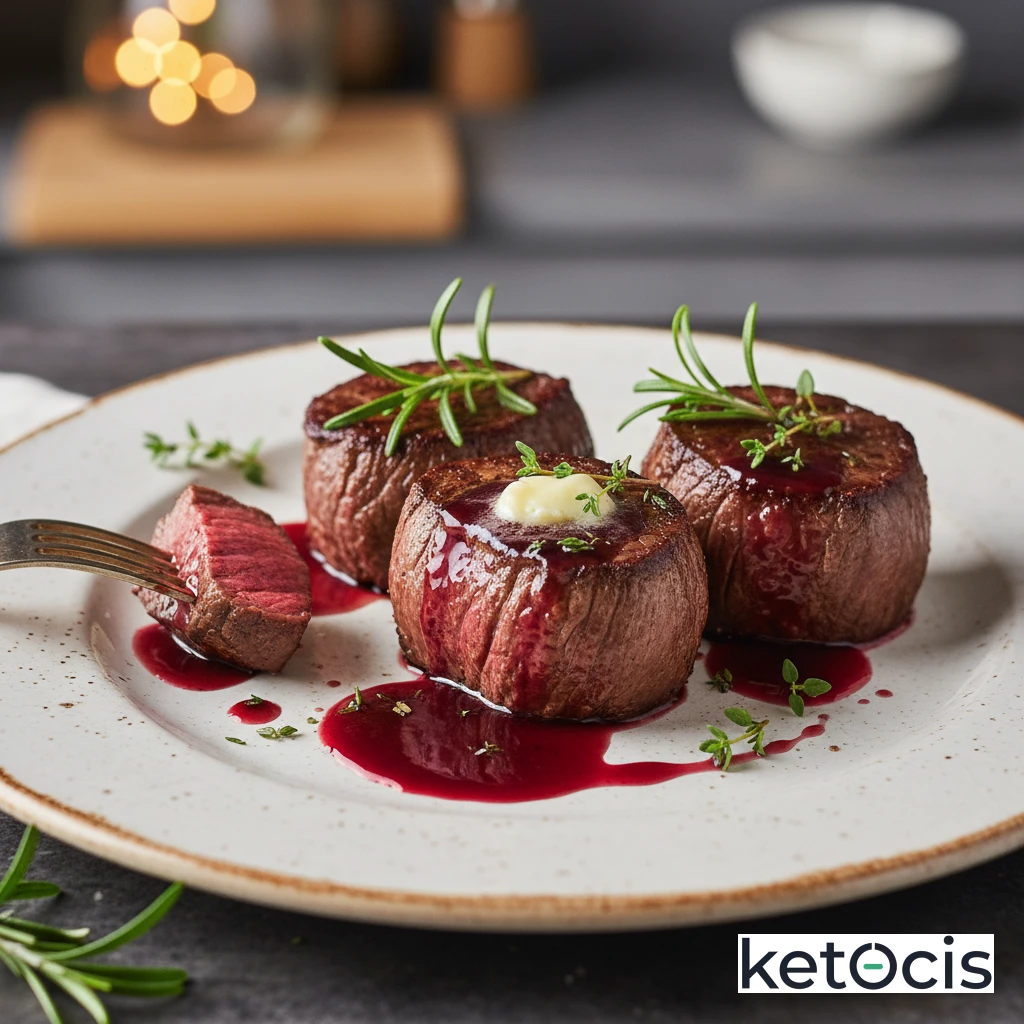 Medallones de Res Keto en Salsa Reducción de Vino Tinto y Mantequilla