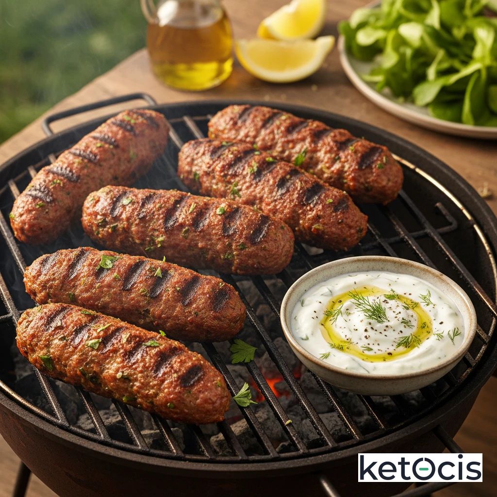 Keftas de Cordero Cetogénicas a la Parrilla con Salsa Tzatziki