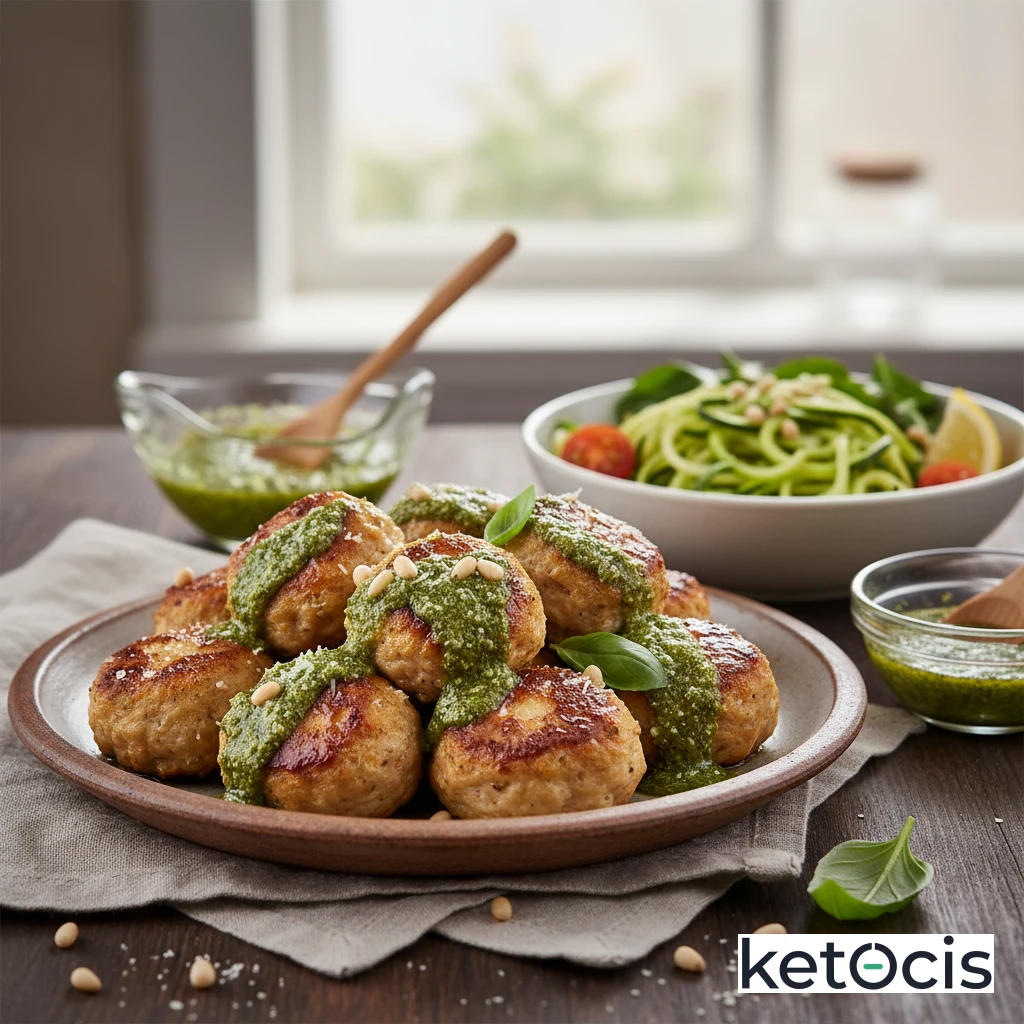 Albóndigas de Pollo Cetogénicas al Horno con Pesto Verde