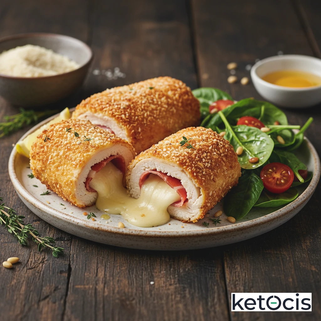 Pechugas de Pollo Keto Cordon Bleu Rellenas y Empanizadas