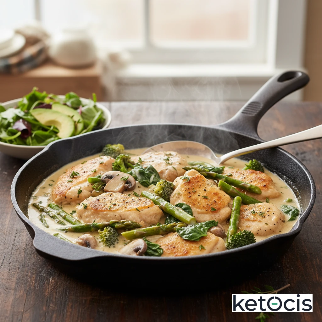 Fricasé de Pollo Cetogénico Cremoso con Vegetales Permitidos