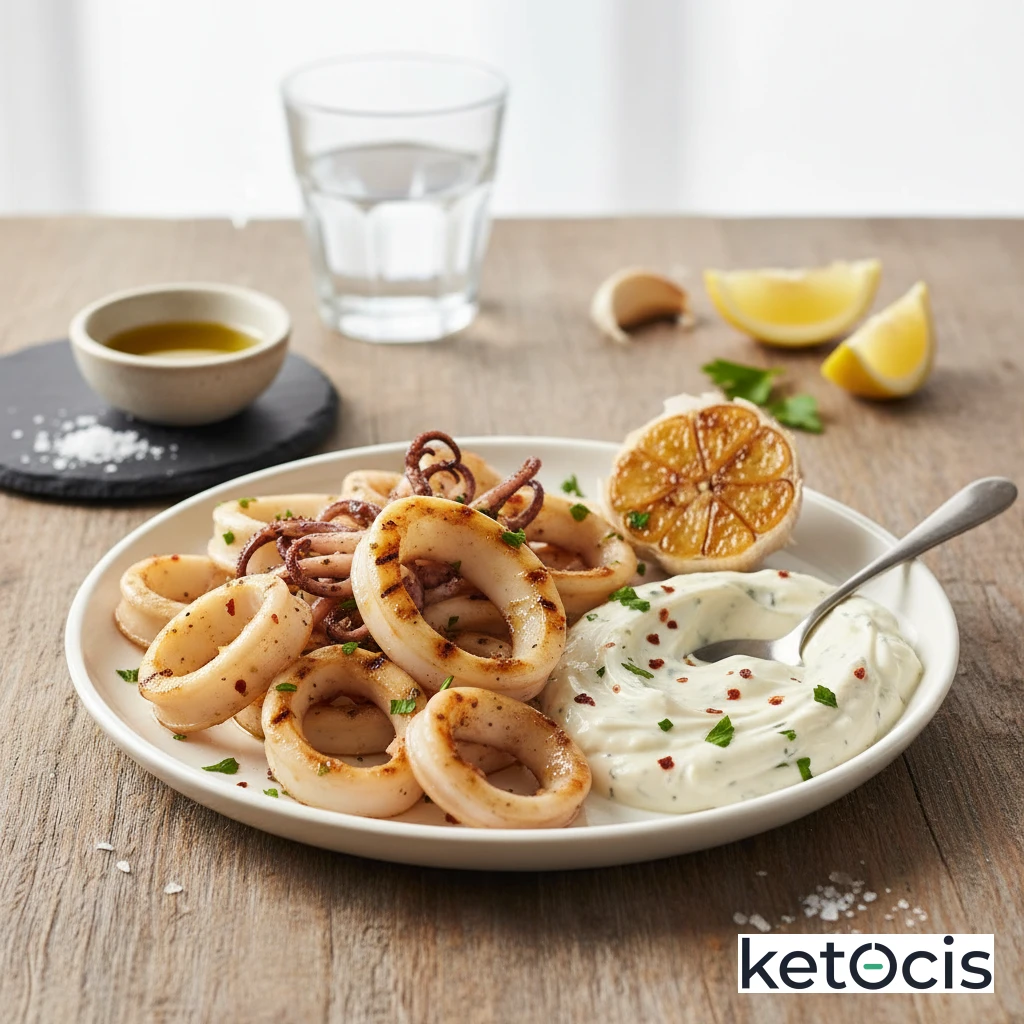 Calamares Keto a la Plancha con Alioli Casero de Ajo Asado