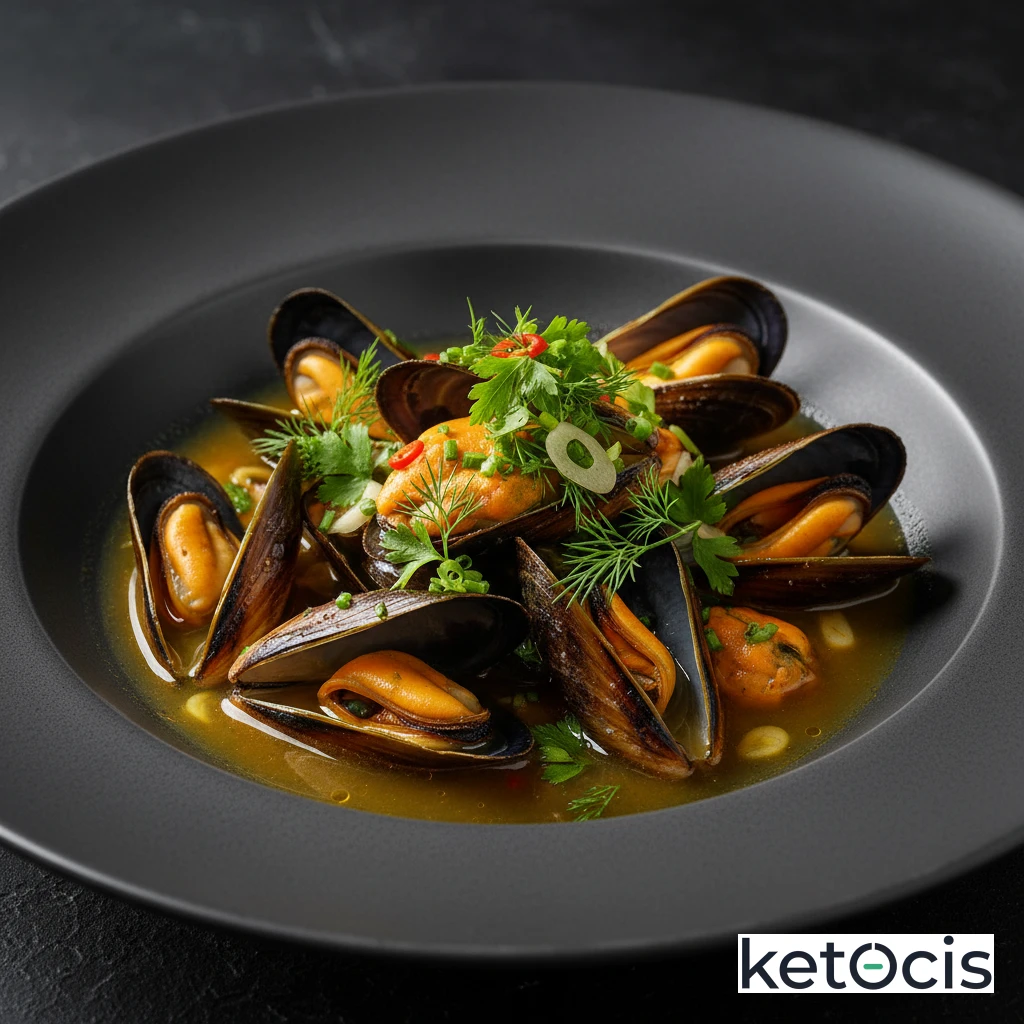 Mejillones Cetogénicos al Vapor con Caldo de Huesos y Hierbas