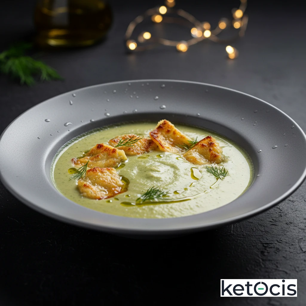 Crema Keto de Calabacín y Queso Crema con Crutones de Queso