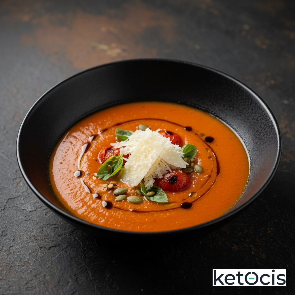 Sopa Keto de Tomate Asado con Queso Parmesano Fresco