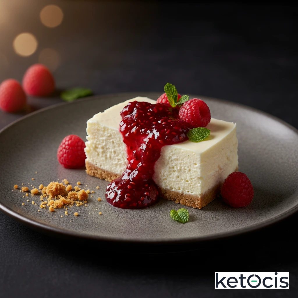 Tarta Cetogénica de Queso con Mermelada de Frambuesa Casera