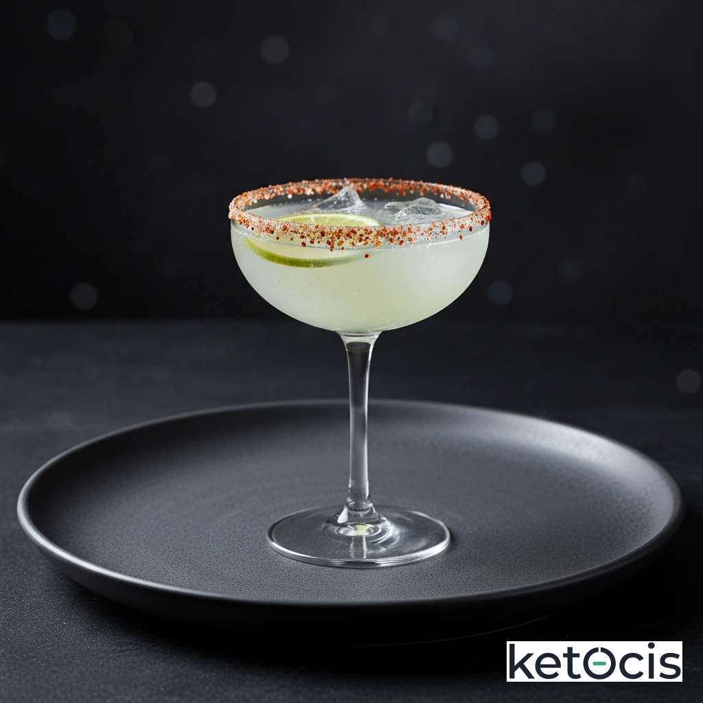 Cóctel Keto Margarita sin Azúcar con Borde de Sal Tajín