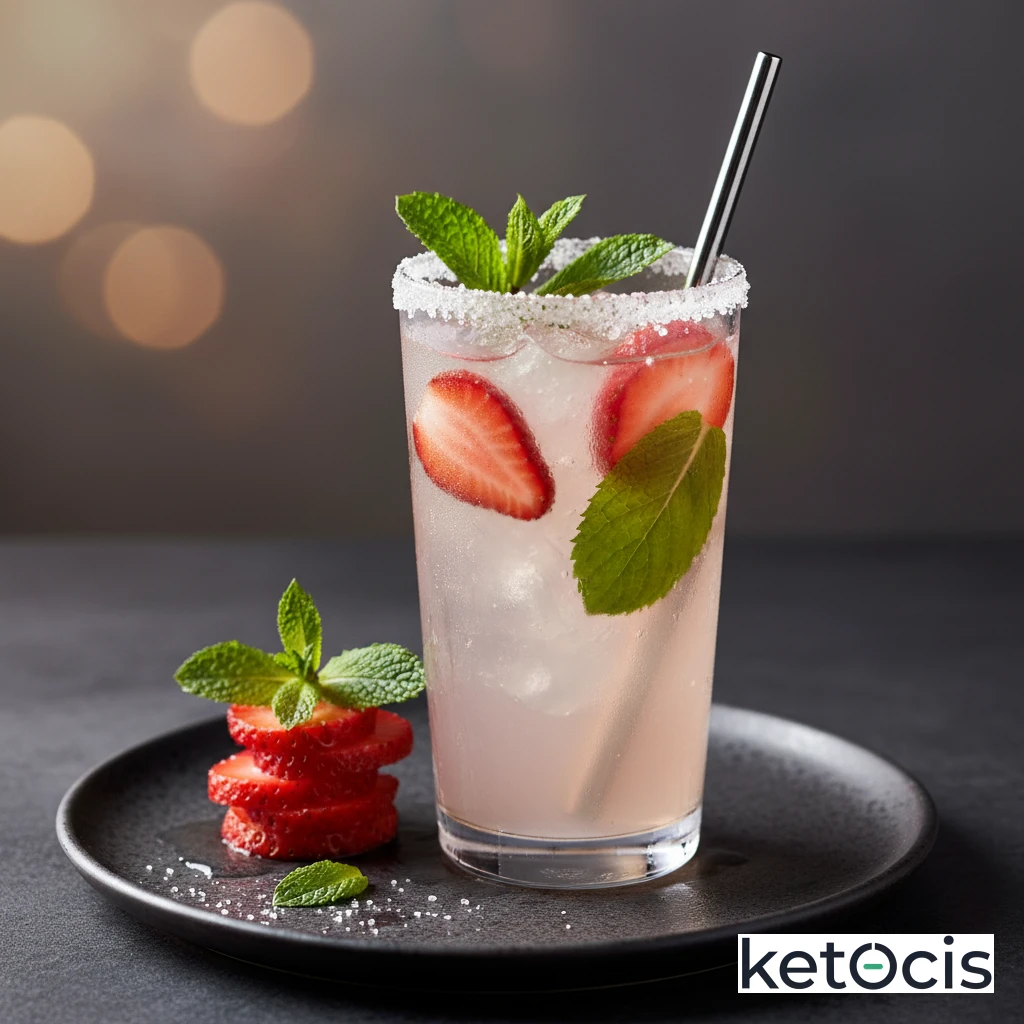 Cóctel Keto Mojito de Fresa Fresca con Ron Blanco y Menta