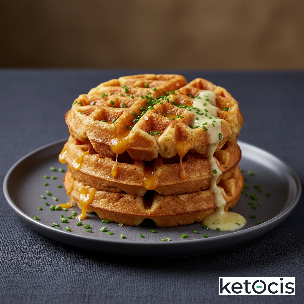 Waffles Cetogénicos Salados de Queso Cheddar y Cebollino