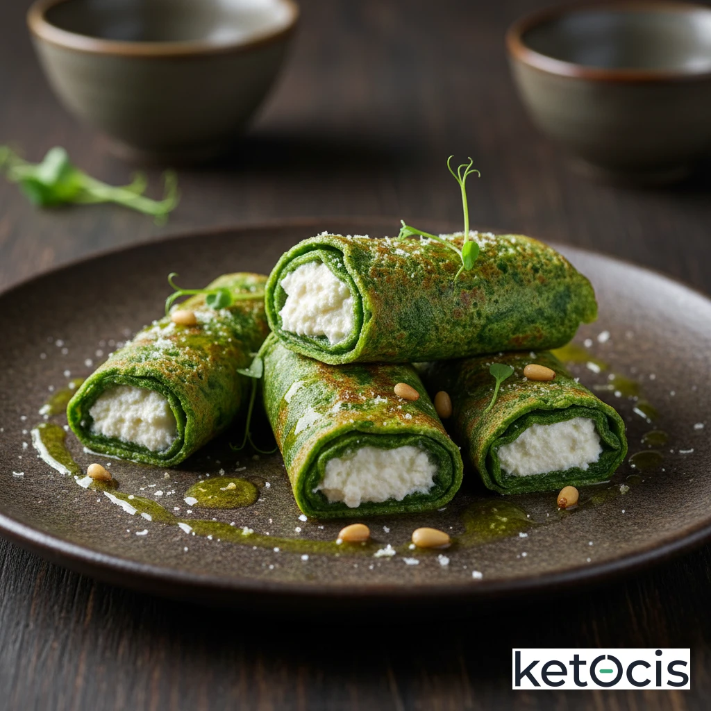 Crepas Cetogénicas de Espinaca Rellenas de Requesón