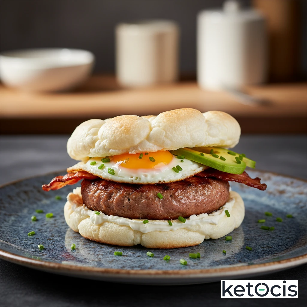 Sándwich Keto de Desayuno con Pan de Nube y Salchicha