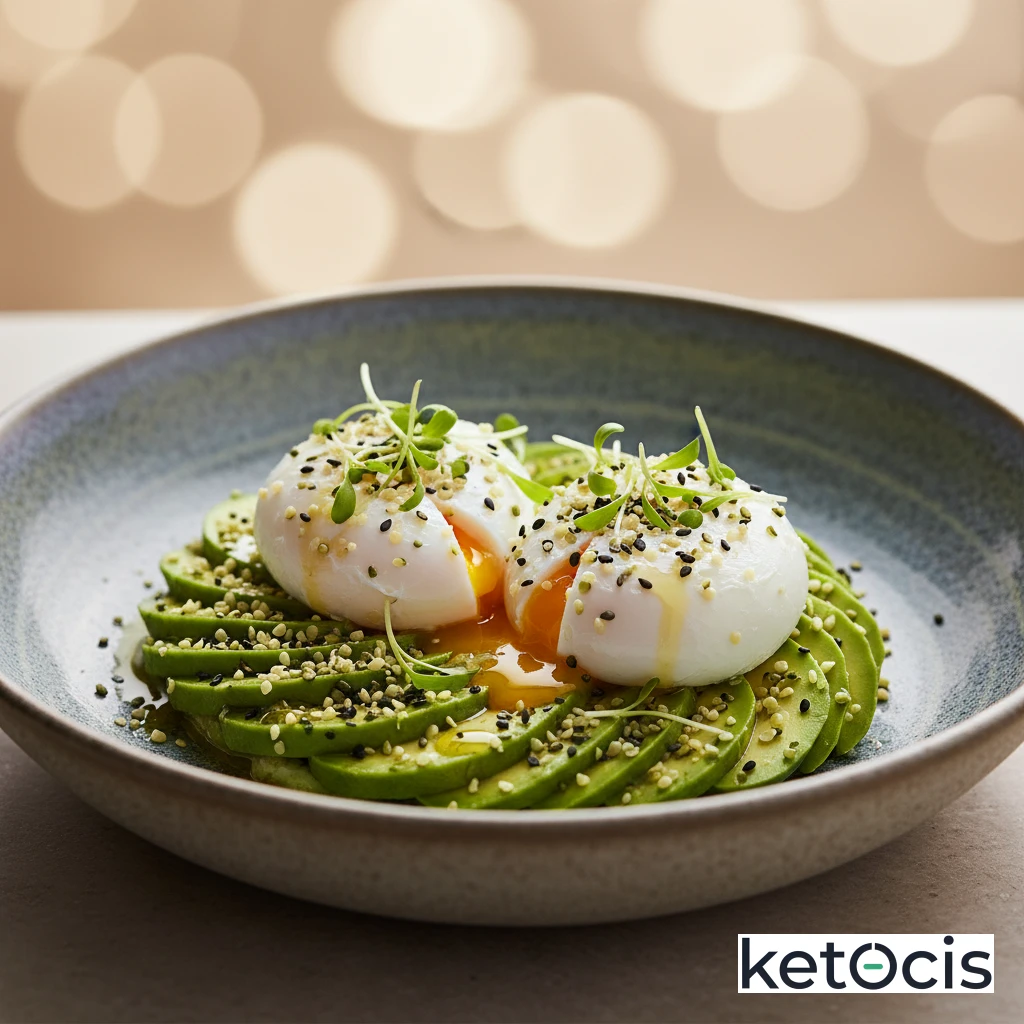 Tazón Keto de Desayuno con Aguacate, Huevos Poché y Semillas de Cáñamo