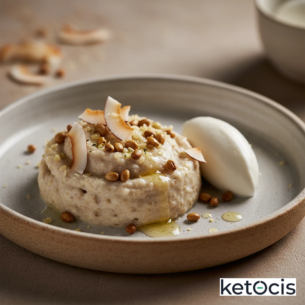 Avena Keto Falsa con Corazones de Cáñamo y Crema de Coco