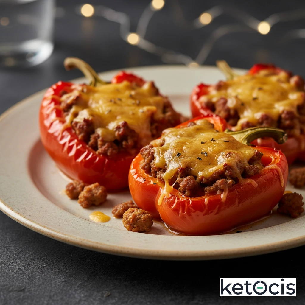Pimientos Cetogénicos Rellenos de Pavo Picado y Queso Cheddar
