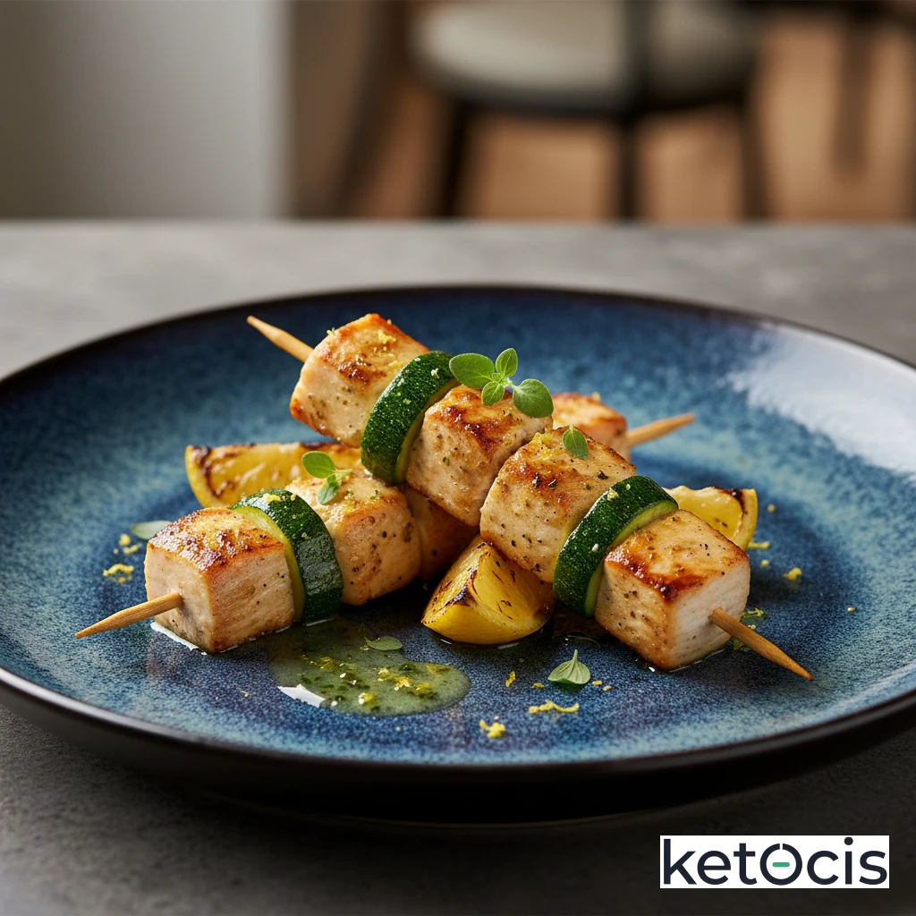 Brochetas Keto de Pollo y Calabacín al Limón y Orégano