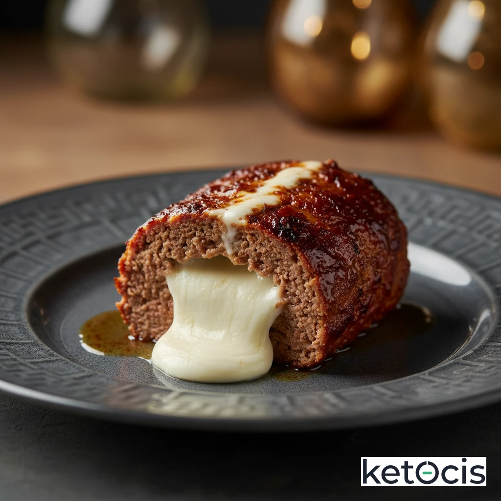 Pastel de Carne Cetogénico Relleno de Queso Mozzarella Derretido