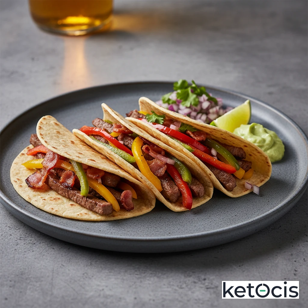 Tacos Keto de Alambre de Res con Pimientos y Tocino