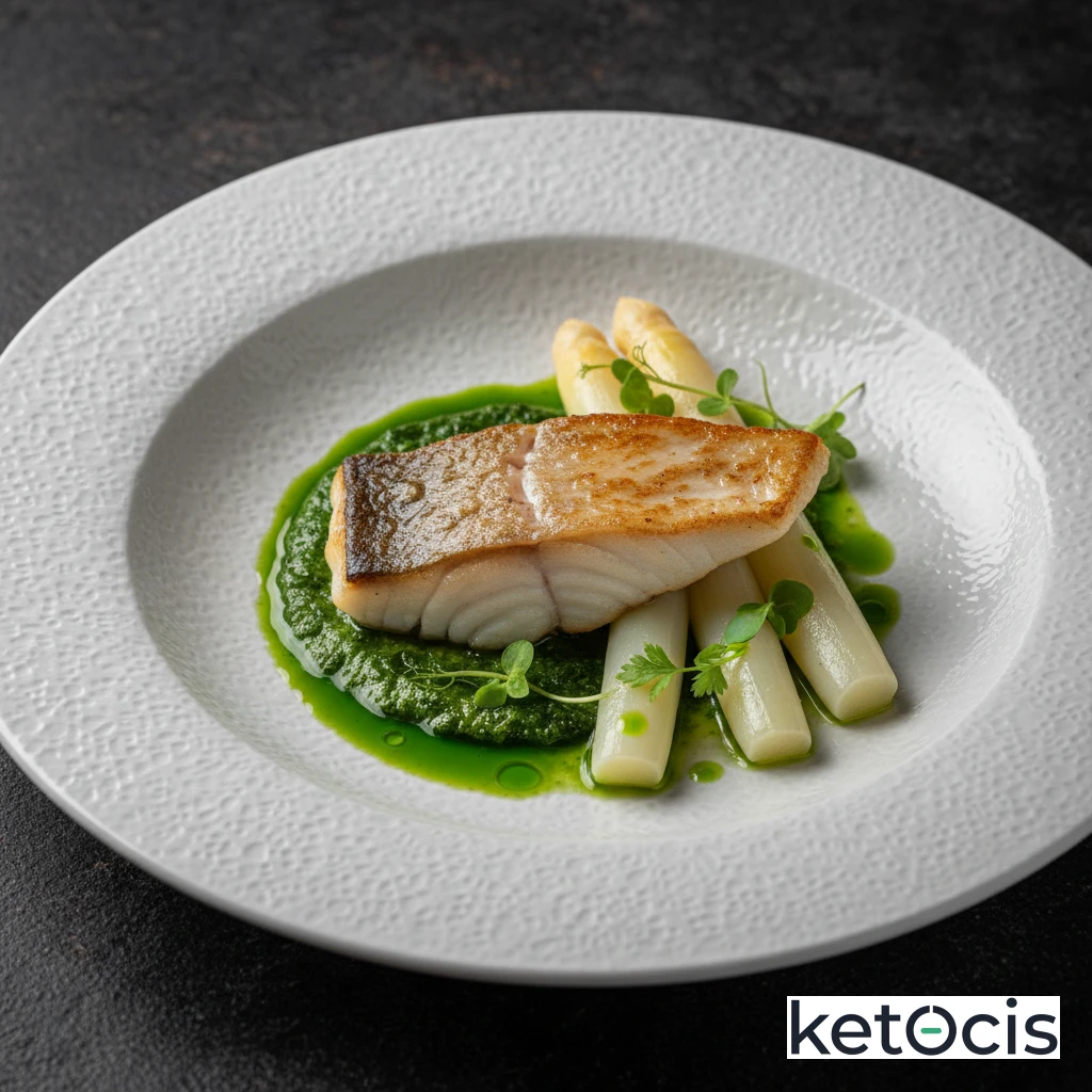Merluza Cetogénica en Salsa Verde con Espárragos Blancos