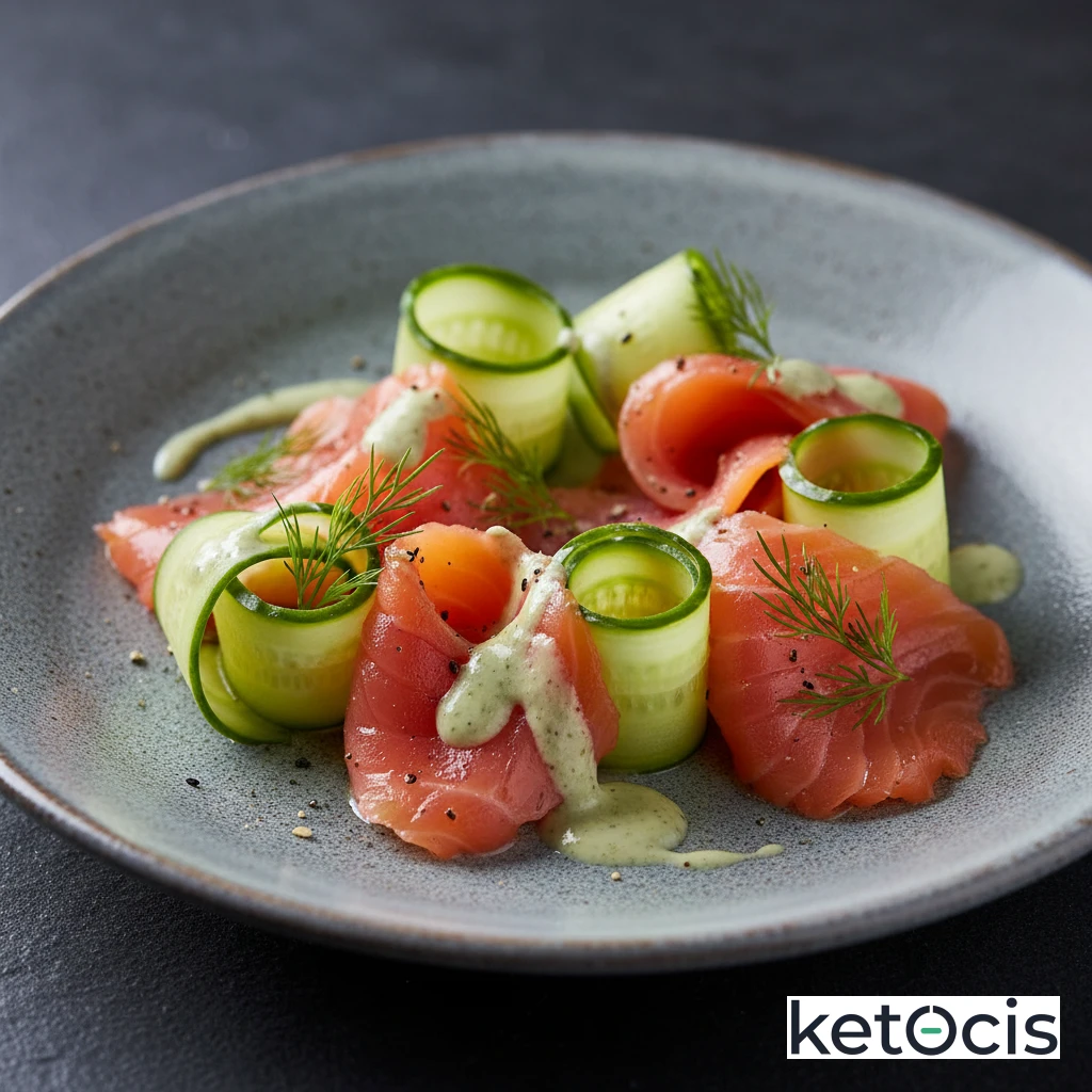 Salmón Keto Ahumado en Ensalada Fresca de Pepino y Eneldo