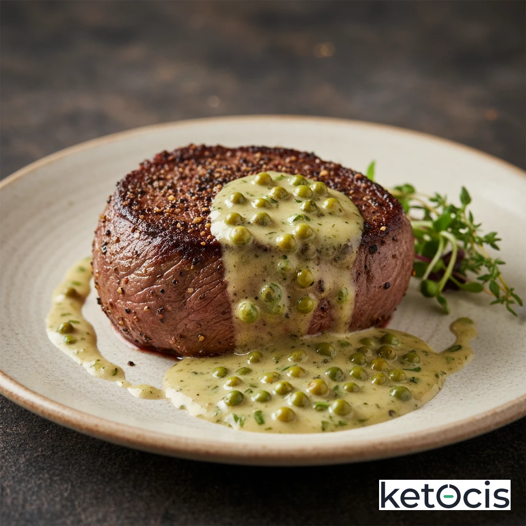 Filete de Res Keto a la Pimienta Verde con Crema Espesa