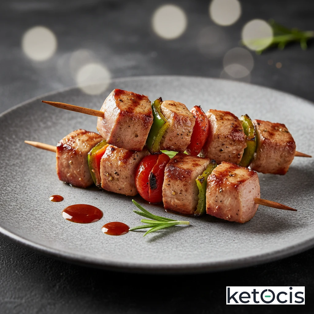 Brochetas Keto de Cerdo Adobado a la Plancha