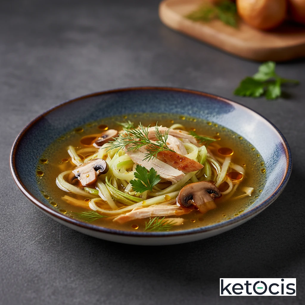 Caldo Cetogénico de Pollo Rápido con Fideos de Repollo
