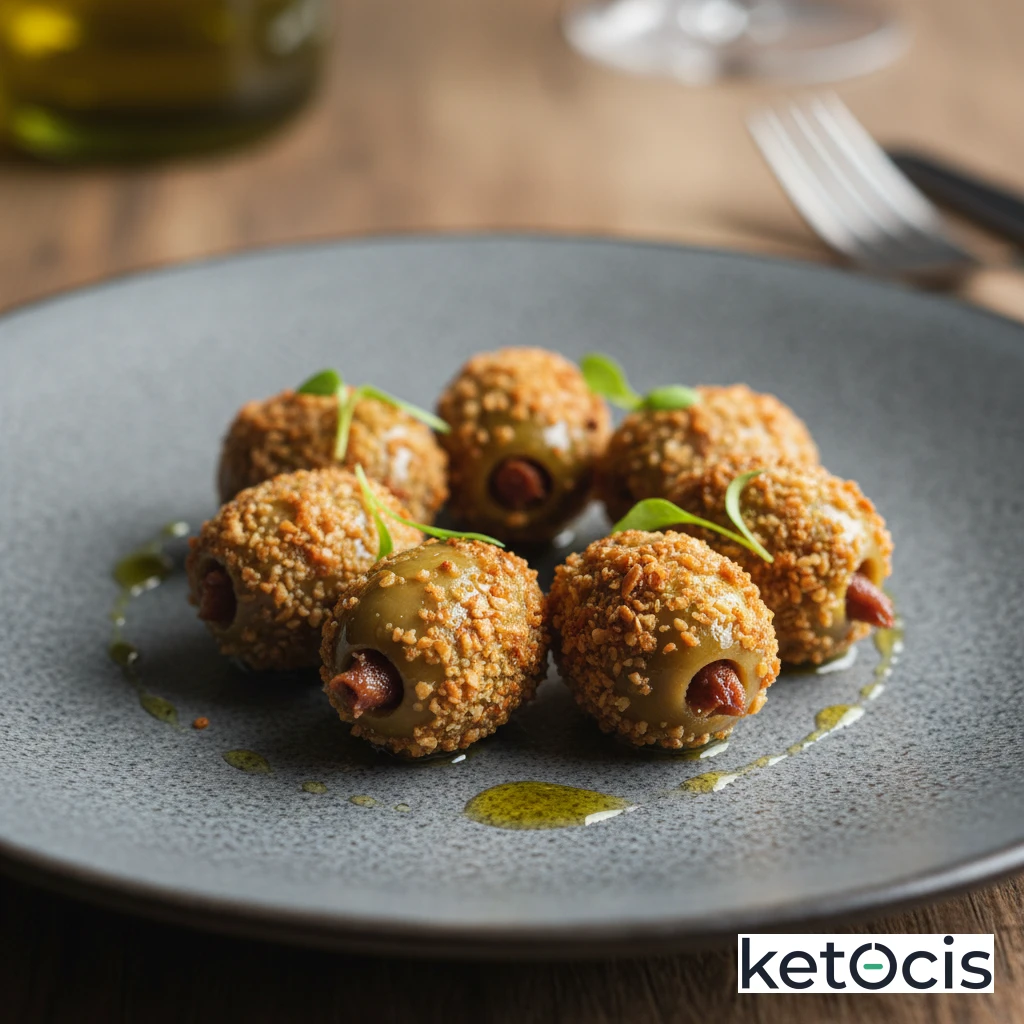 Aceitunas Cetogénicas Rellenas de Anchoa Rebozadas en Almendra