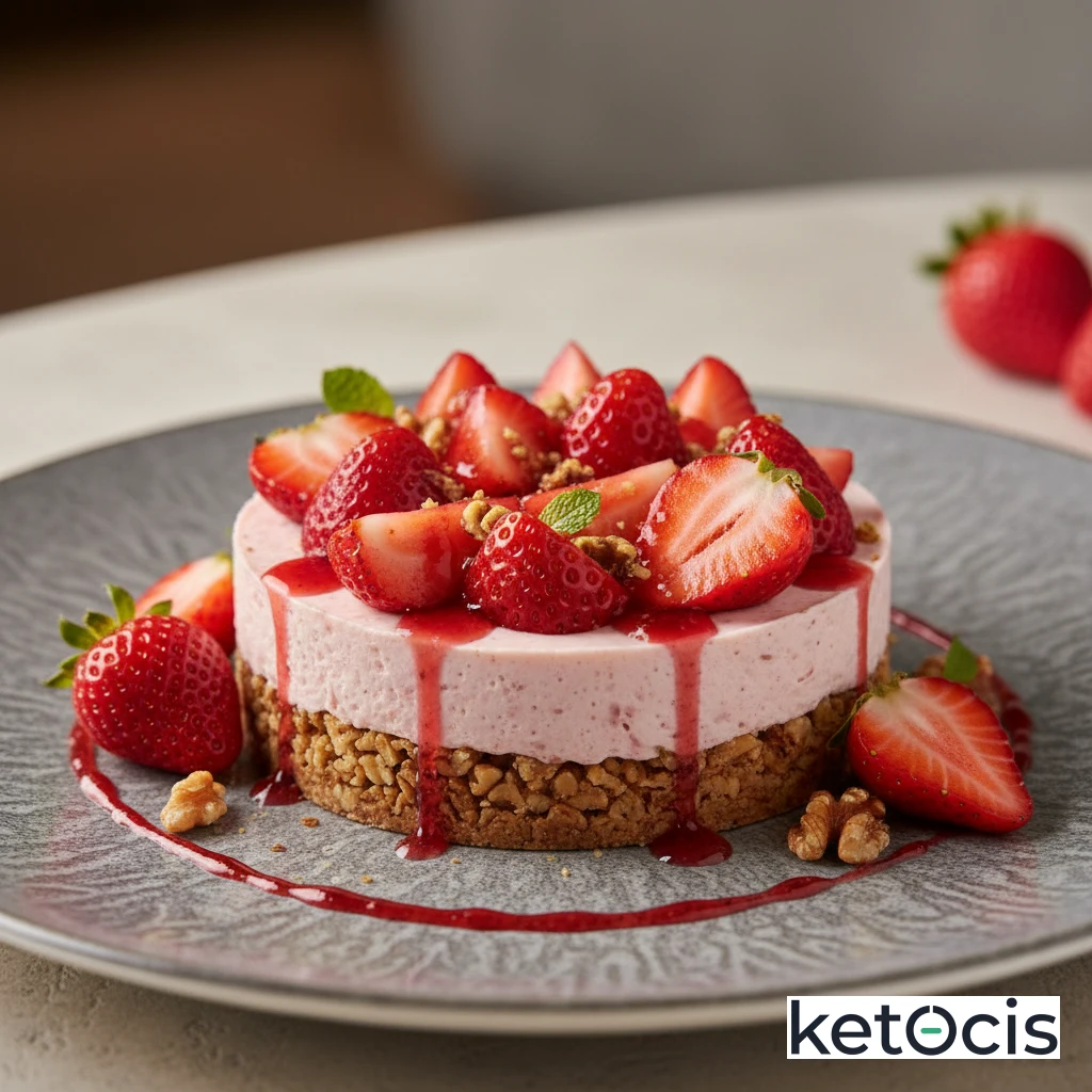 Tarta Cetogénica de Fresas sin Horno con Base de Nueces