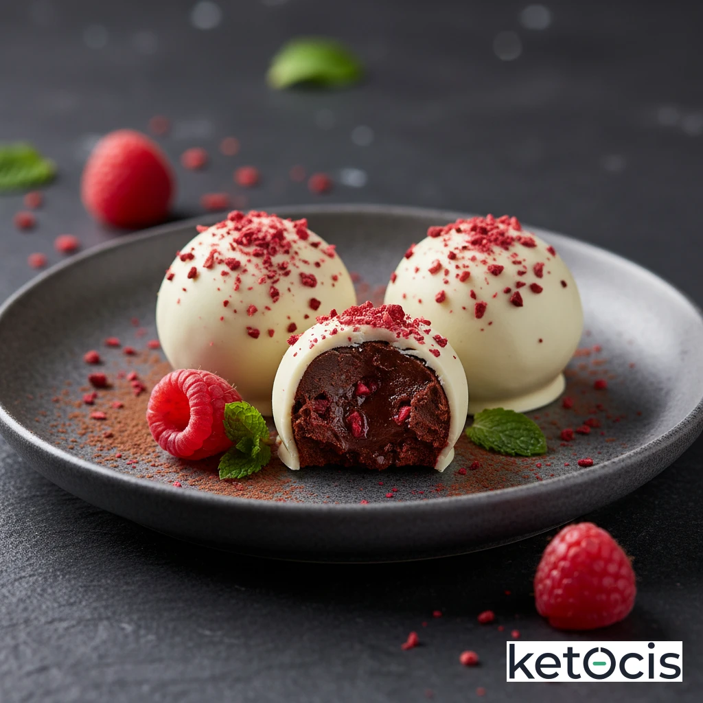 Trufas Keto de Chocolate Blanco y Frambuesa Liofilizada