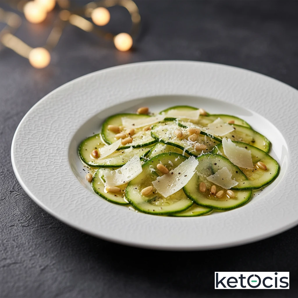 Carpaccio Cetogénico de Calabacín con Piñones y Parmesano