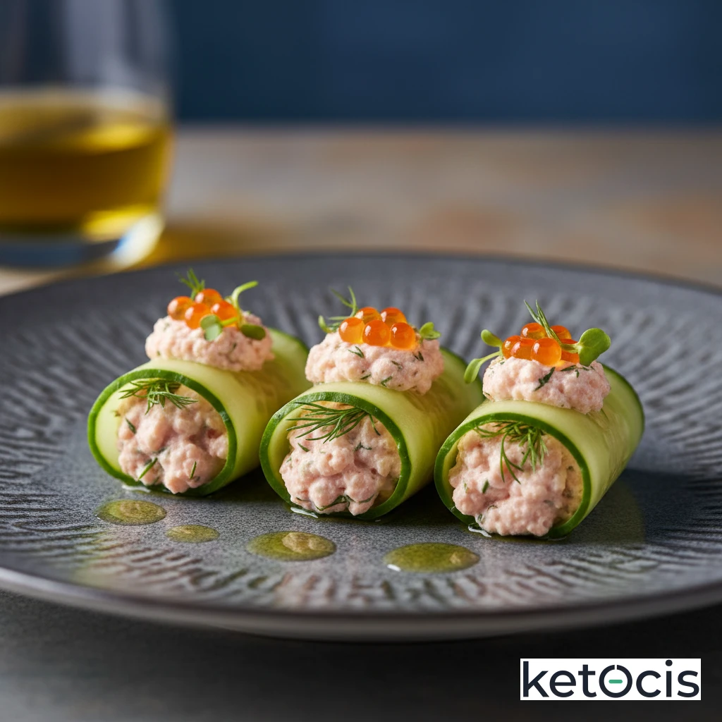 Bocaditos Cetogénicos de Pepino Rellenos de Crema de Salmón
